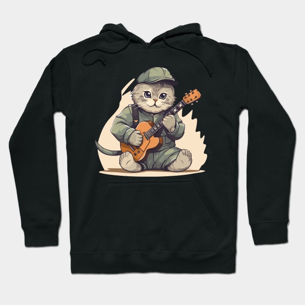 Scottish Fold Cat Playing Guitar Hoodie by Graceful Designs